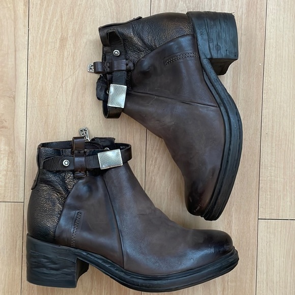A.S. 98 Brown Leather Ankle Moto Boots size 37 - Picture 1 of 13